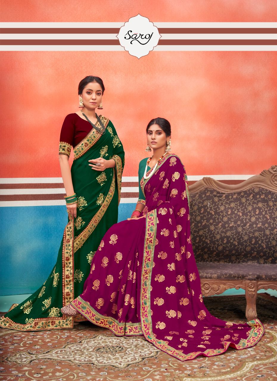 Saroj Panch Ratna Festive Wear Georgette With Foil Butta And Border Saree Collection